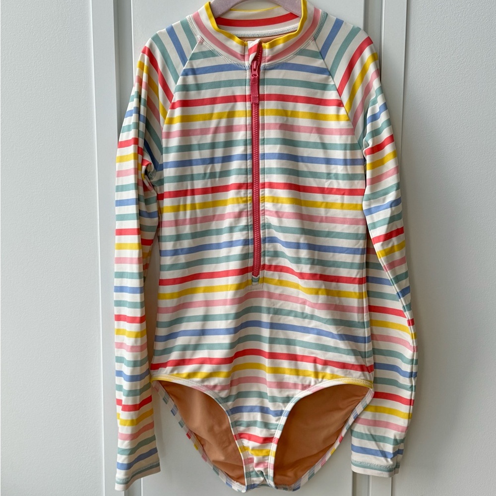 J.Crew Factory. Girls' striped rash guard swimsuit. Size 12